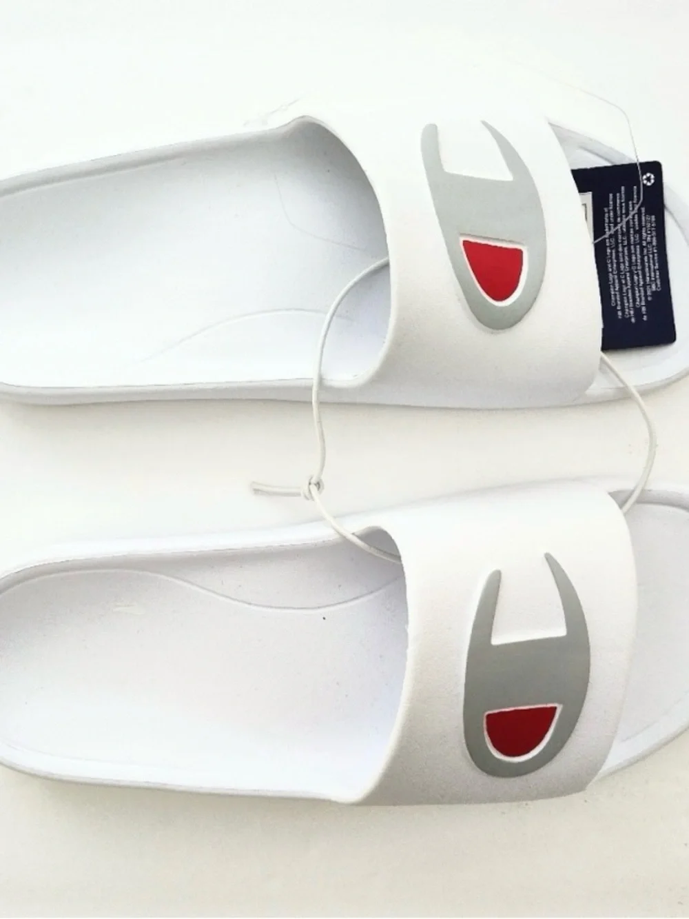 Champion The Takeover Slide Sandals Womens Size 6 White Large Logo NEW